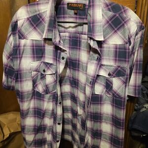 Forcast Men's Pink and Blue Plaid Shirt